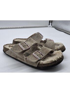 Birkenstock Arizona Sandals Womens Size 9 40 Beige Suede Shearling Damage Shoes